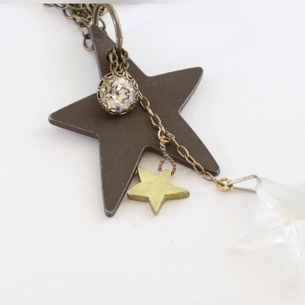 Handmade Bronze Star Statement Necklace | Brass Star Accent | Adjustable 31” - Picture 6 of 7